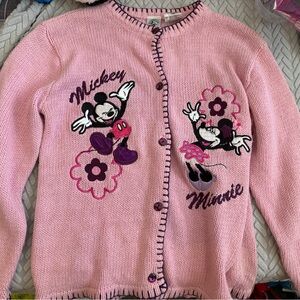 Disney vintage Mickey & co Mickey and Minnie pink cardigan Sweater size Large